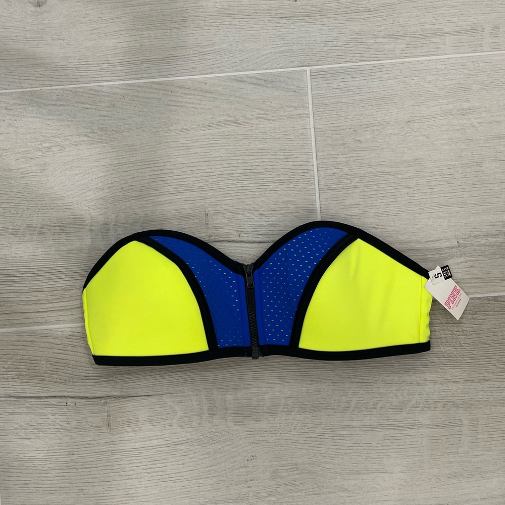 Colorblock Bandeau Bikini Top - Yellow and Blue